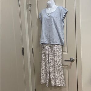 Splendid Light Blue and Leopard Print Pajama Set